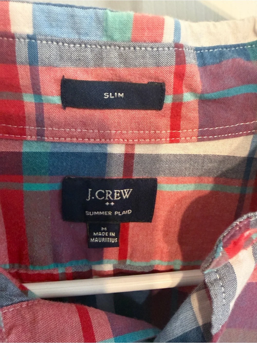 J Crew medium slim Men's Red Plaid Button-Down Shirt Summer Plaid